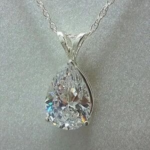 Silver Plated Teardrop Cubic Zirconia Pendant Necklace